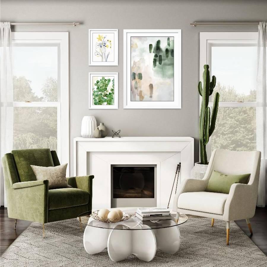 The Serene Garden Gallery - Go green! This array of abstract botanicals in cool shades inspires a sense of natural serenity. Hang these pieces in your favorite chill zone.,Medium Gallery Wall (48" X 64" Finished Size)