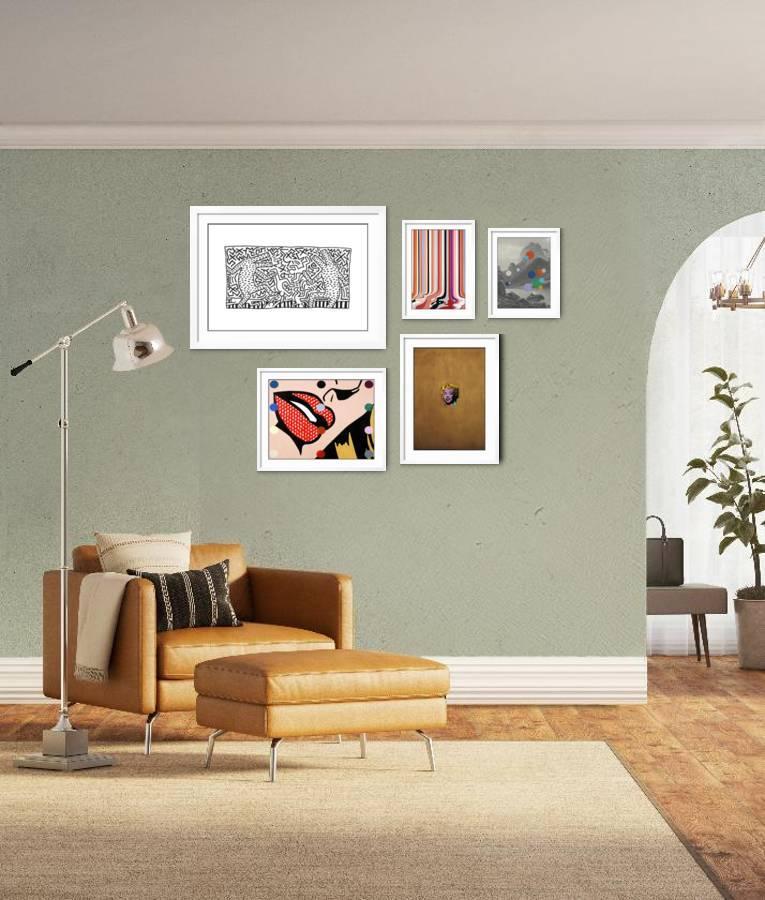 The Pop Art Lover's Gallery - The Pop Art movement flourished in the mid 50s, turning famous people and everyday objects into art. Pay homage with this bold, fun collection.,Large Gallery Wall (76" X 55" Finished Size)