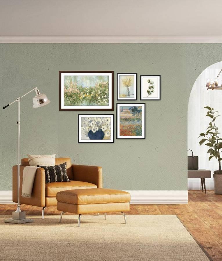 The Traditional Floral Gallery - Traditional botanicals will always feel fresh. Mix sizes, styles, and mediums to create a visual garden that enhances and energizes gathering spaces.,Large Gallery Wall (76" X 55" Finished Size)