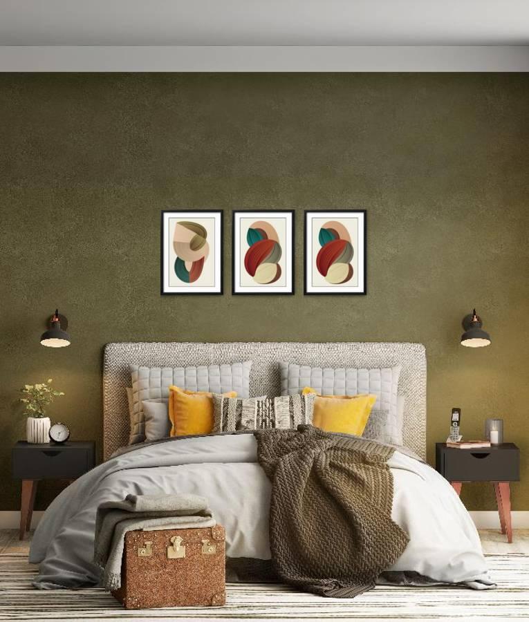 The Modernists Delight Gallery - Swirling shapes emboldened by rich colors give this collection its three-dimensional appeal. Use it to wake up your bedroom walls. ,Small Gallery Wall (42" X 22" Finished Size)