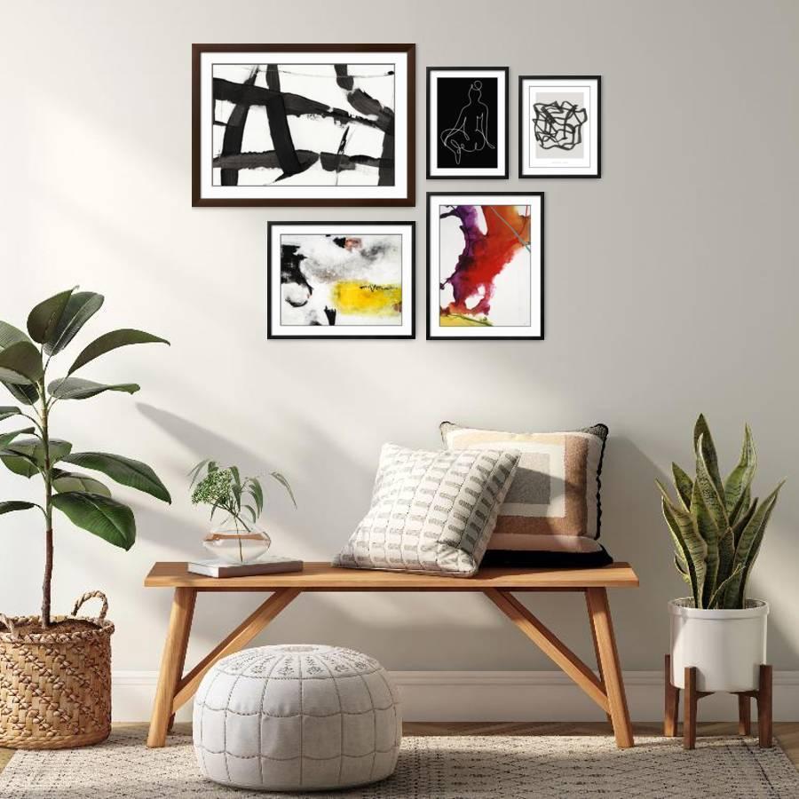 The Abstract Aficionado's Gallery - Write your own story with abstract art. The lines, shapes, and forms of this collection create the perfect playground for your mind to run free.,Large Gallery Wall (76" X 55" Finished Size)