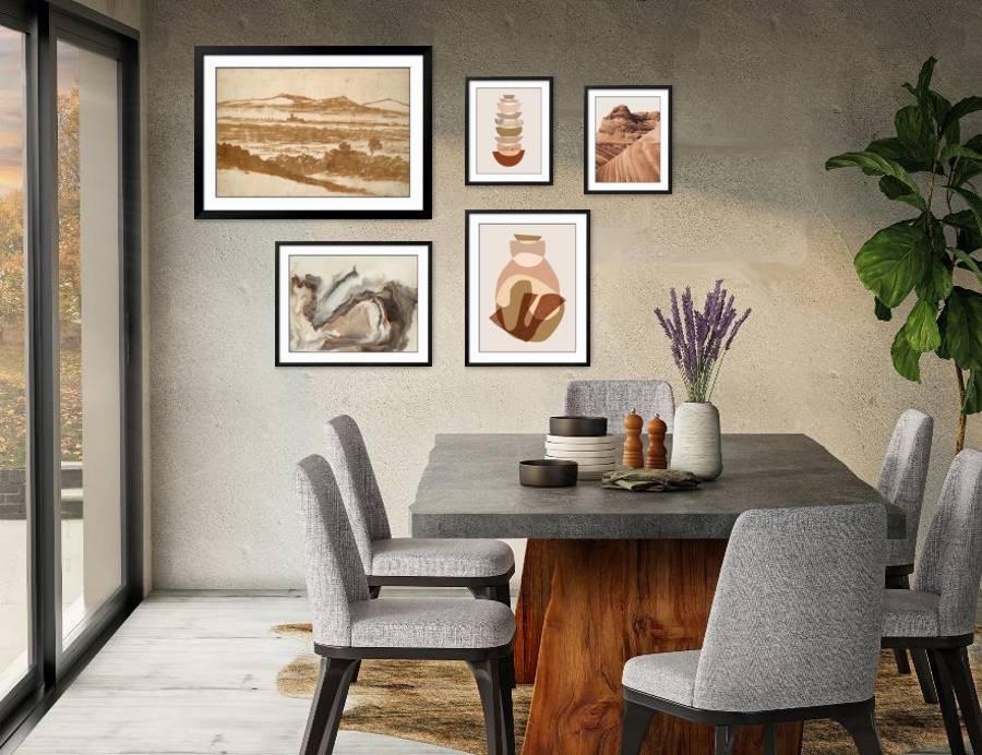 The Organic Earth Gallery - Grounded in an earthy color palette enhanced by organic shapes, this collection has the power to calm the senses, making it perfect for gathering rooms.,Large Gallery Wall (70" X 53" Finished Size)